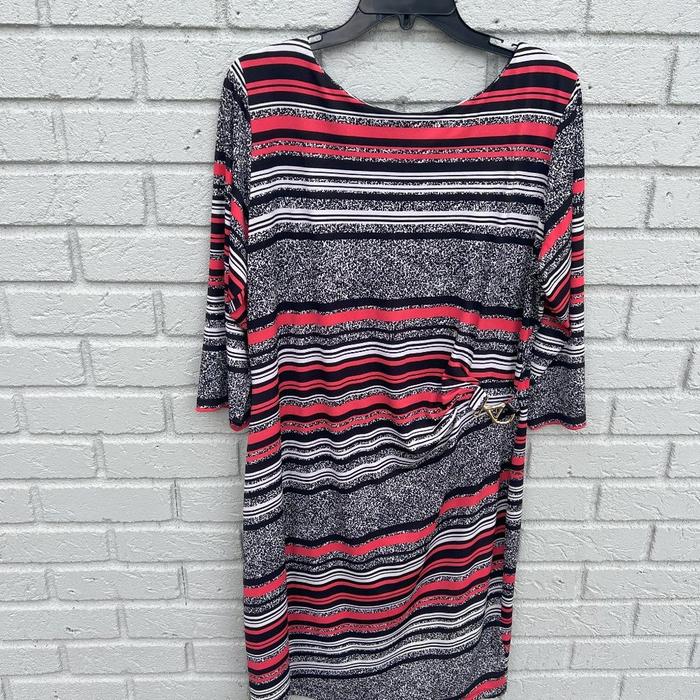 Red & Black R&K Stripped dress with side gather.